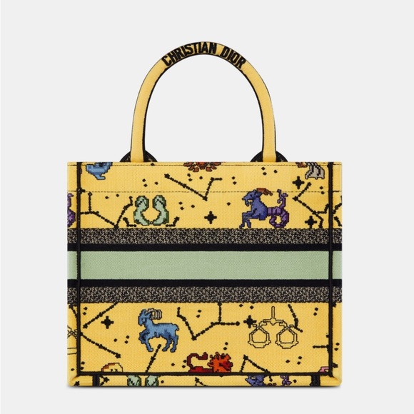 Dior SMALL DIOR BOOK TOTE, Yellow Multicolor Dior Pixel Zodiac Embroidery. NWT - Picture 3 of 7